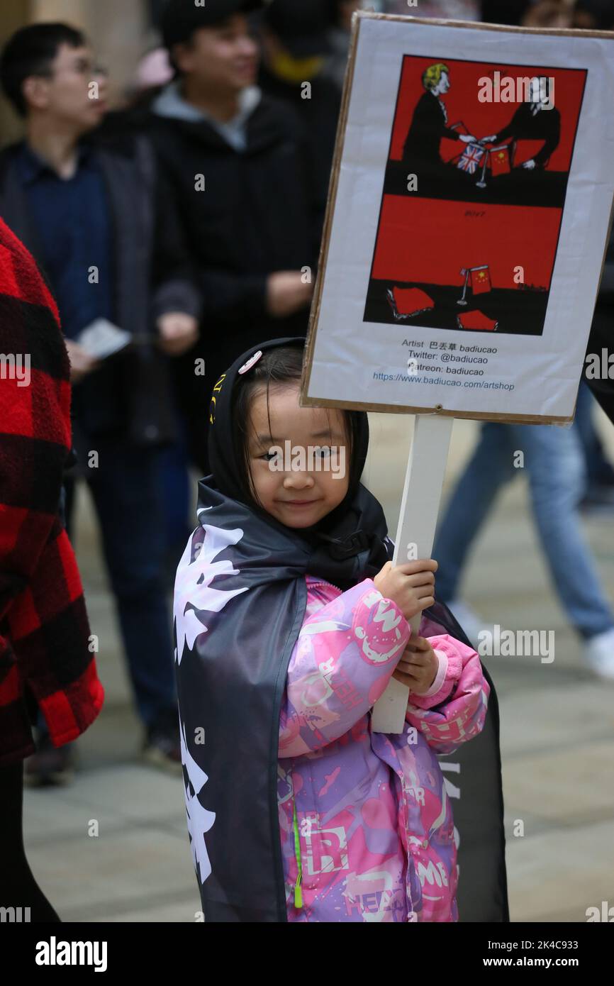 Manchester, UK. 1st October, 2022. Hong Kongers in England take to the streets in a demonstration opposing the Chinese Communist Party. Manchester, UK. Credit: Barbara Cook/Alamy Live News Stock Photo
