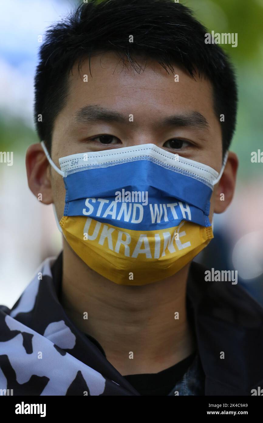 Manchester, UK. 1st October, 2022. Hong Kongers in England take to the streets in a demonstration opposing the Chinese Communist Party. Manchester, UK. Credit: Barbara Cook/Alamy Live News Stock Photo