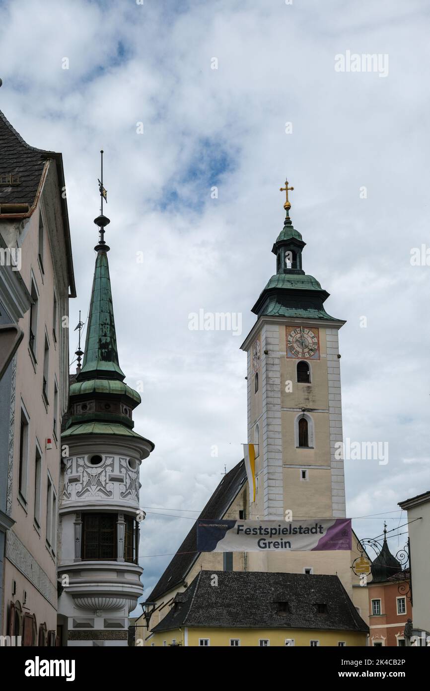 A scenic shot of the tower of Greinburg Castle in Grein, Austria Stock Photo