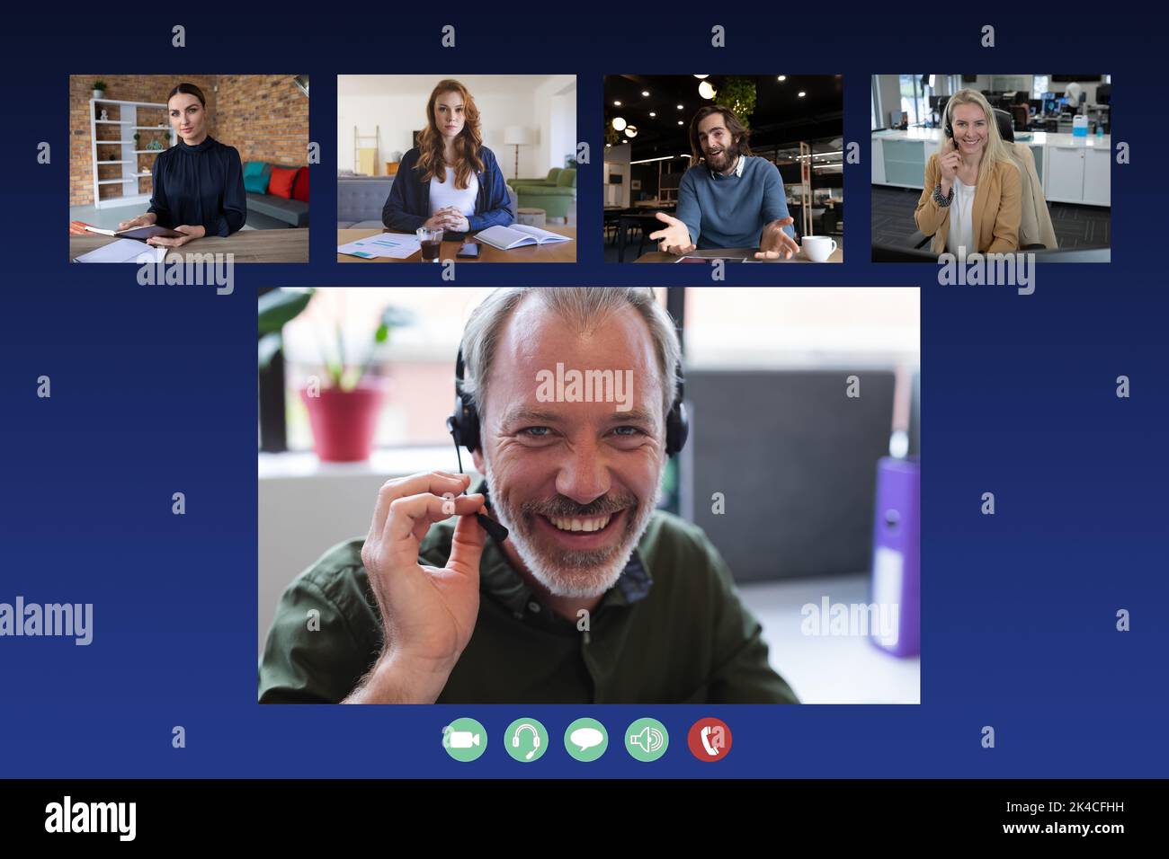 Social Distance Call Diverse businesswomen and businessmen displayed on computer screen ...