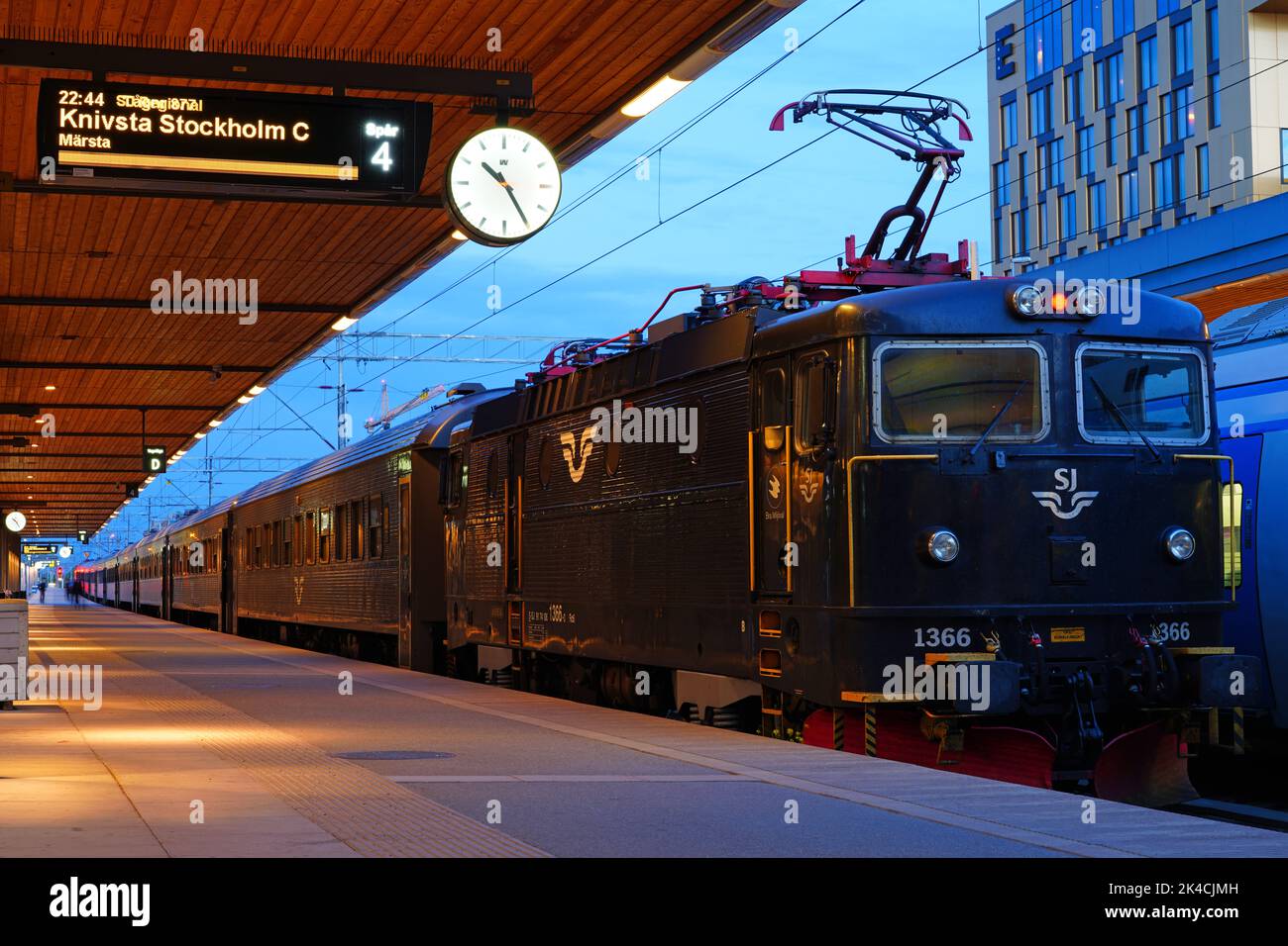 UPPSALA, SWEDEN -1 JUN 2022- View of Swedish trains at the Uppsala Central Station, a railway station in Uppsala, Sweden, with commuter lines to Stock Stock Photo
