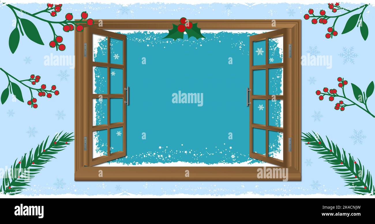 Animation of christmas decoration with holly branches with copy space ...