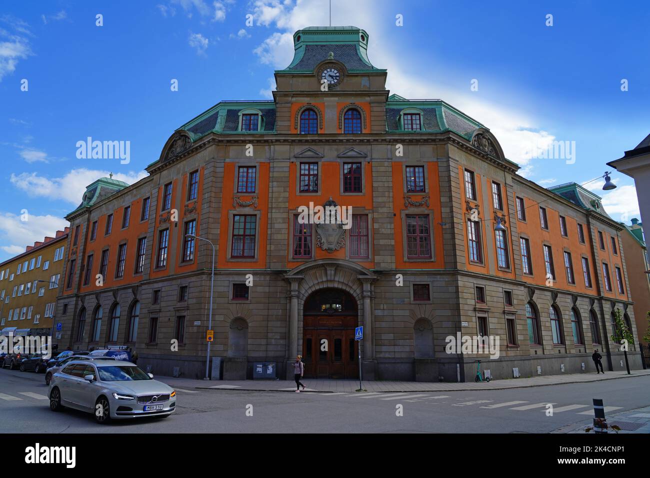 UPPSALA, SWEDEN -1 JUN 2022- View of buildings on the street in downtown Uppsala, a university town in Sweden, on the Fyrisan river. Stock Photo