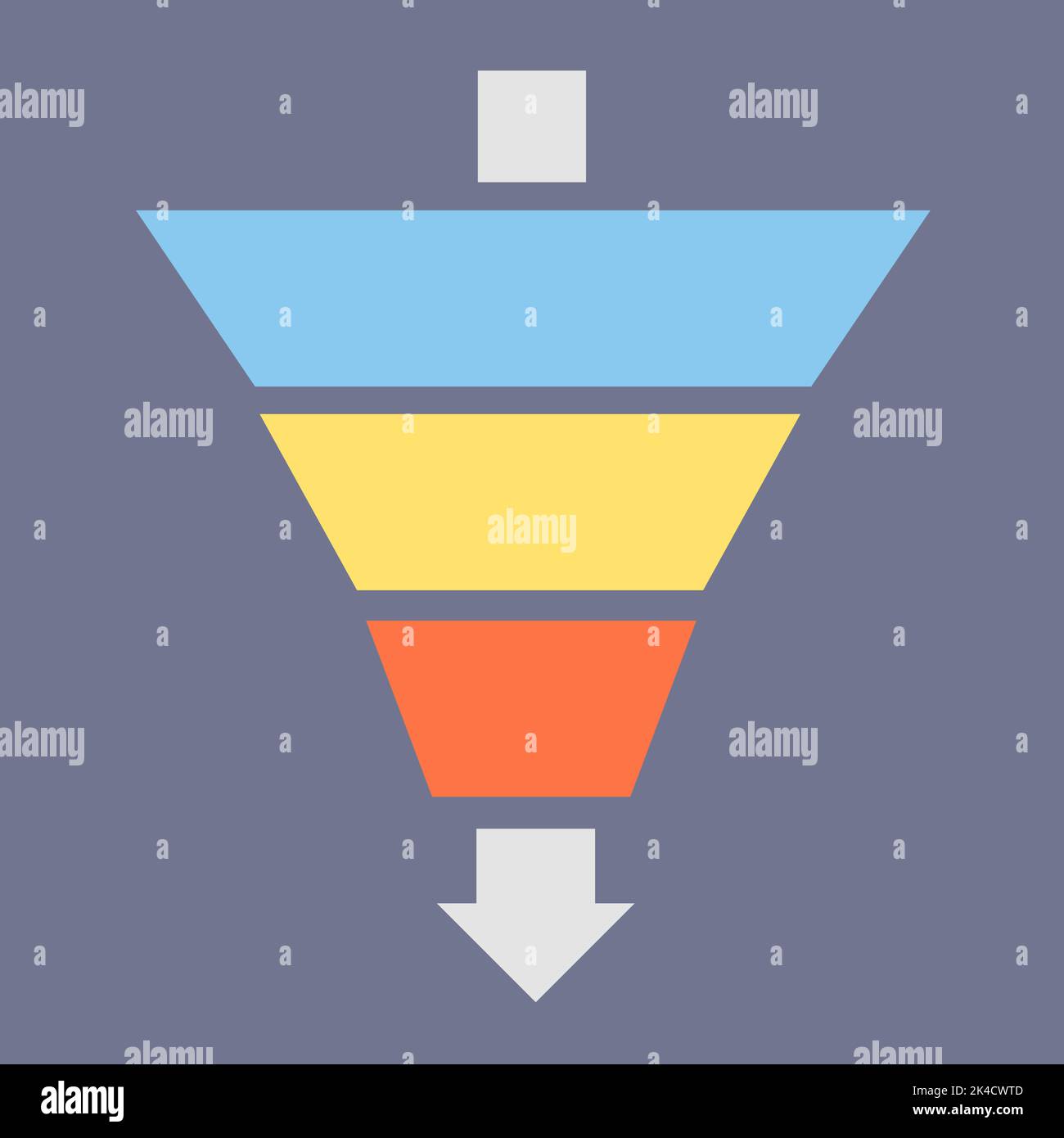 A design of a Funnel diagram with three steps template, isolated on