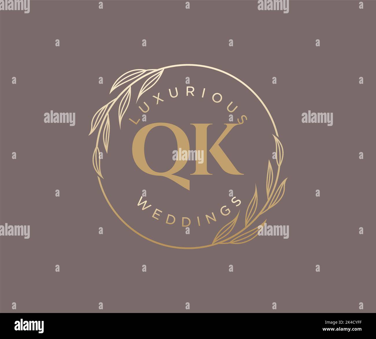 QK Initials letter Wedding monogram logos template, hand drawn modern minimalistic and floral templates for Invitation cards, Save the Date, elegant Stock Vector