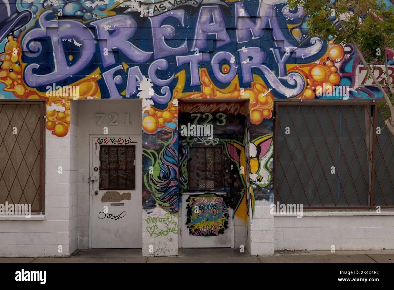 The CleanMart discount cleaning supply store in Las Vegas with colorful graffiti on its walls