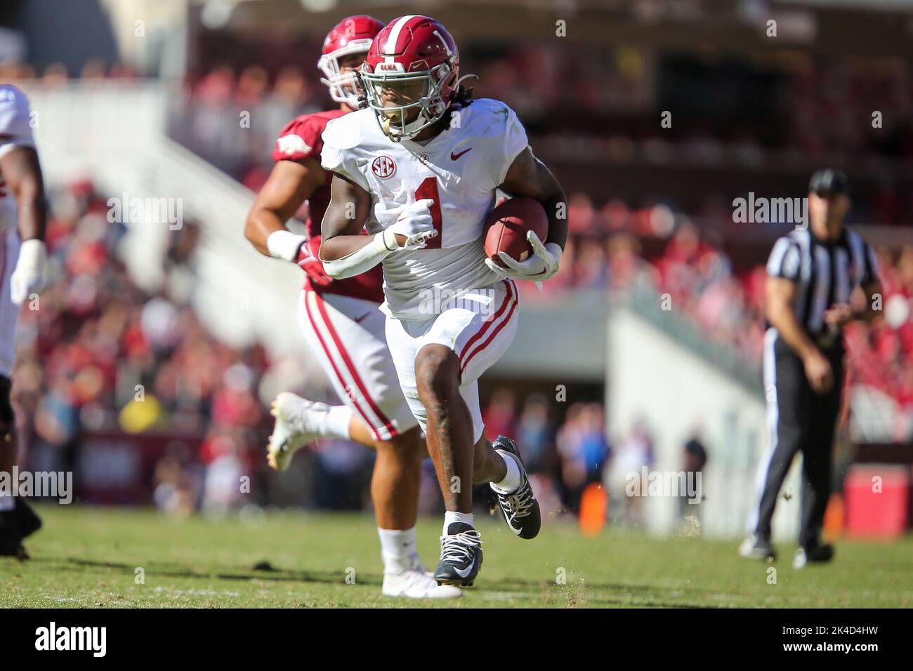 October 1, 2022: Alabama running back Jahmyr Gibbs #1 brings the ball ...