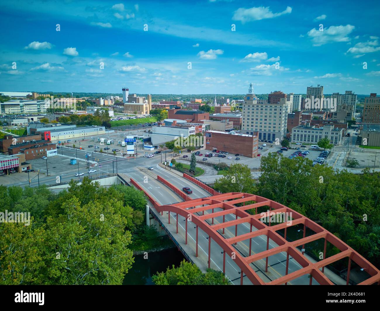 A drone shot of downtown Youngstown in Ohio, USA at midday Stock Photo