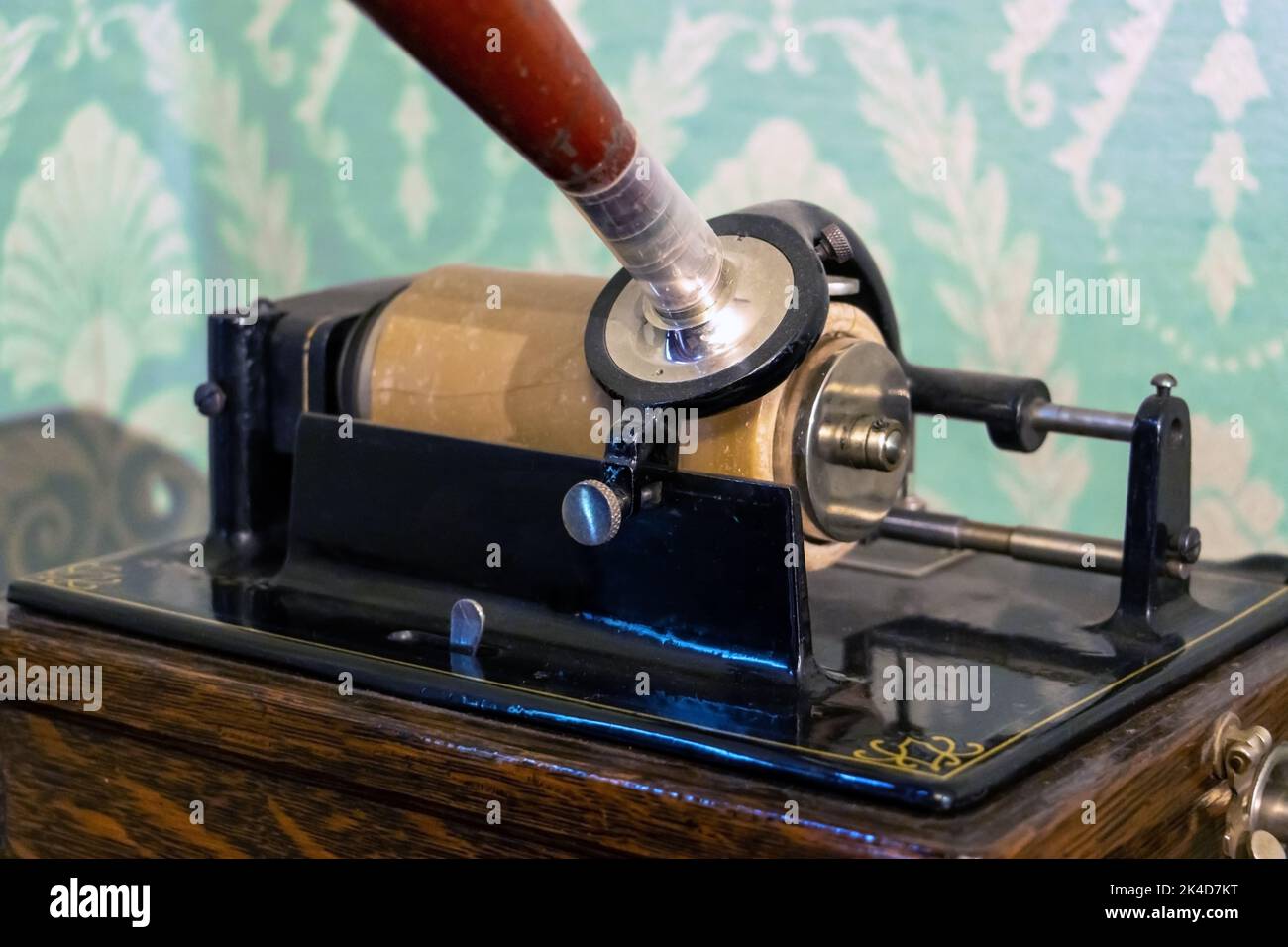 Close-up view of a phonograph in a historical room Stock Photo