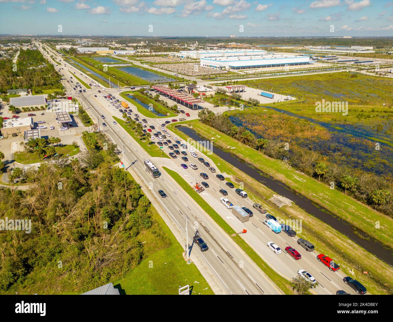 Fort Myers, FL, USA October 1, 2022 Aerial photo gas shortage in