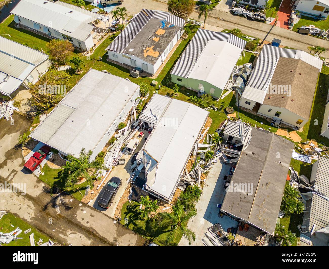 Aerial drone photo of mobile home trailer parks in Fort Myers FL which