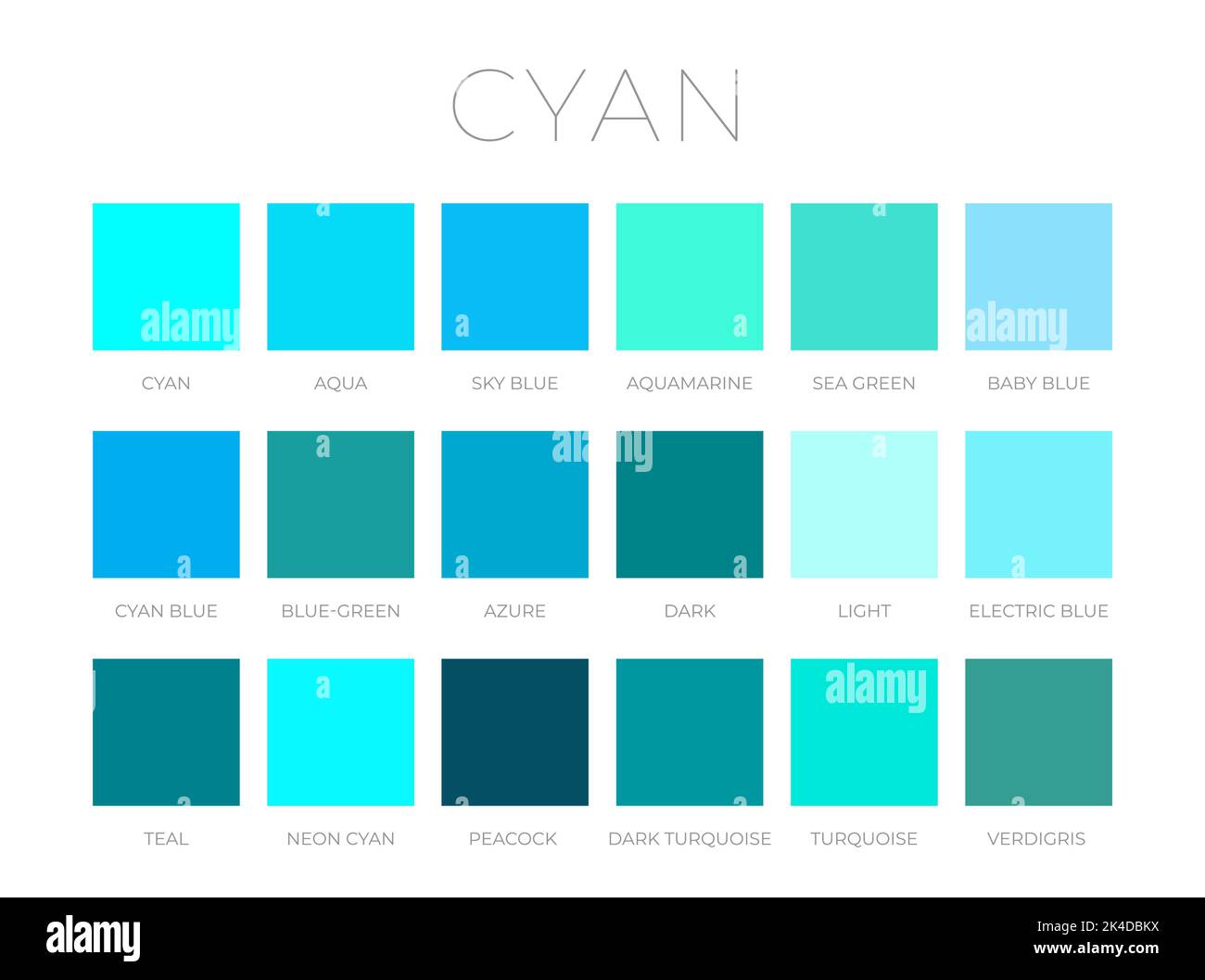 Cyan Blue Color Shades Swatches Stock Vector