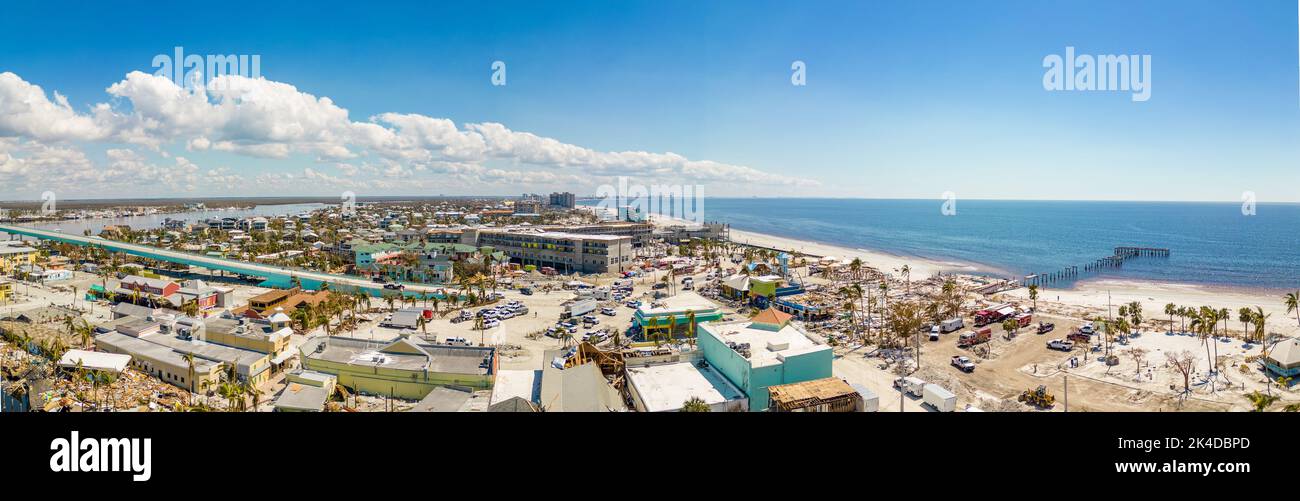 Aerial panorama Fort Myers Hurricane Ian aftermath Stock Photo