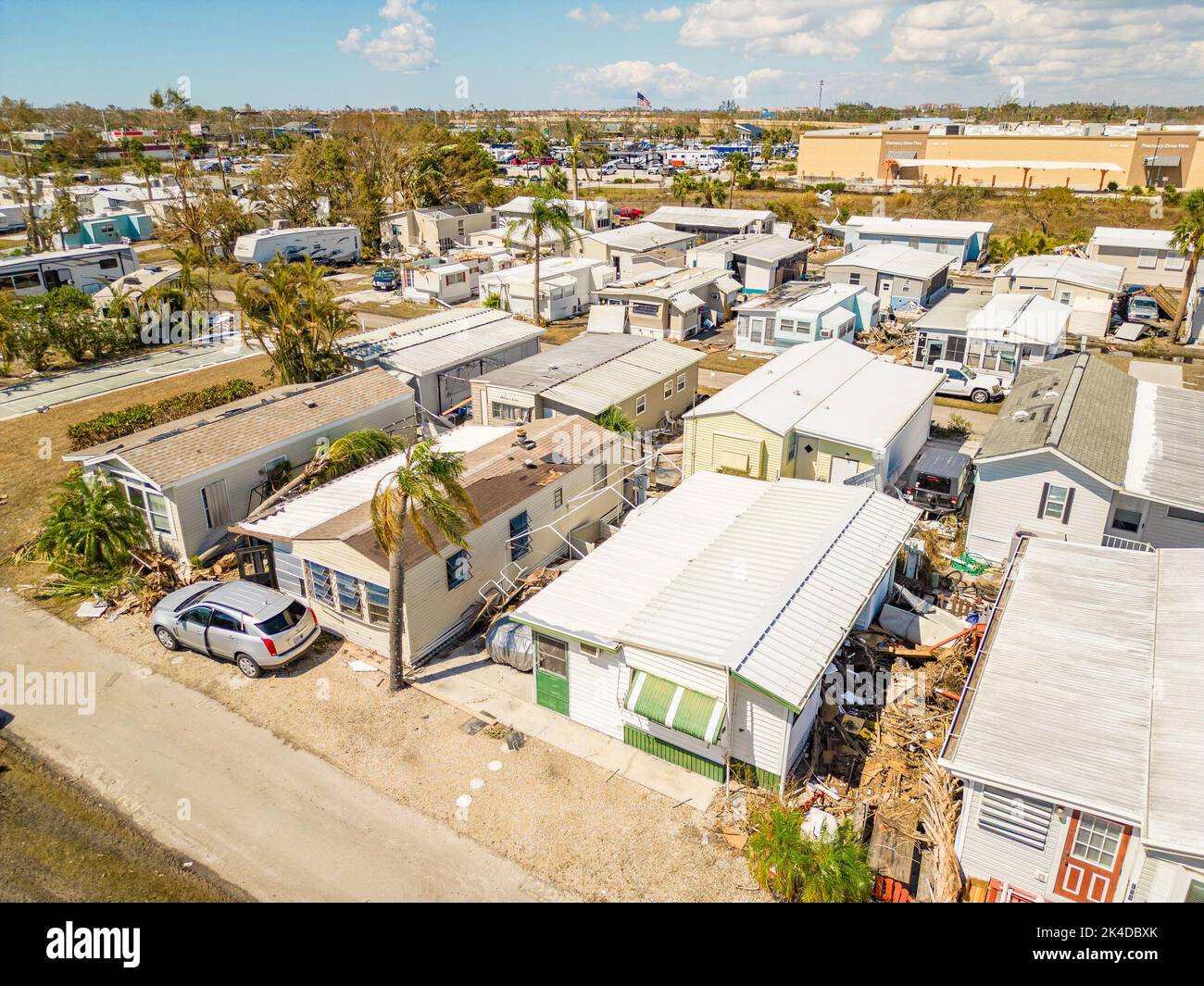 Aerial drone photo of mobile home trailer parks in Fort Myers FL which