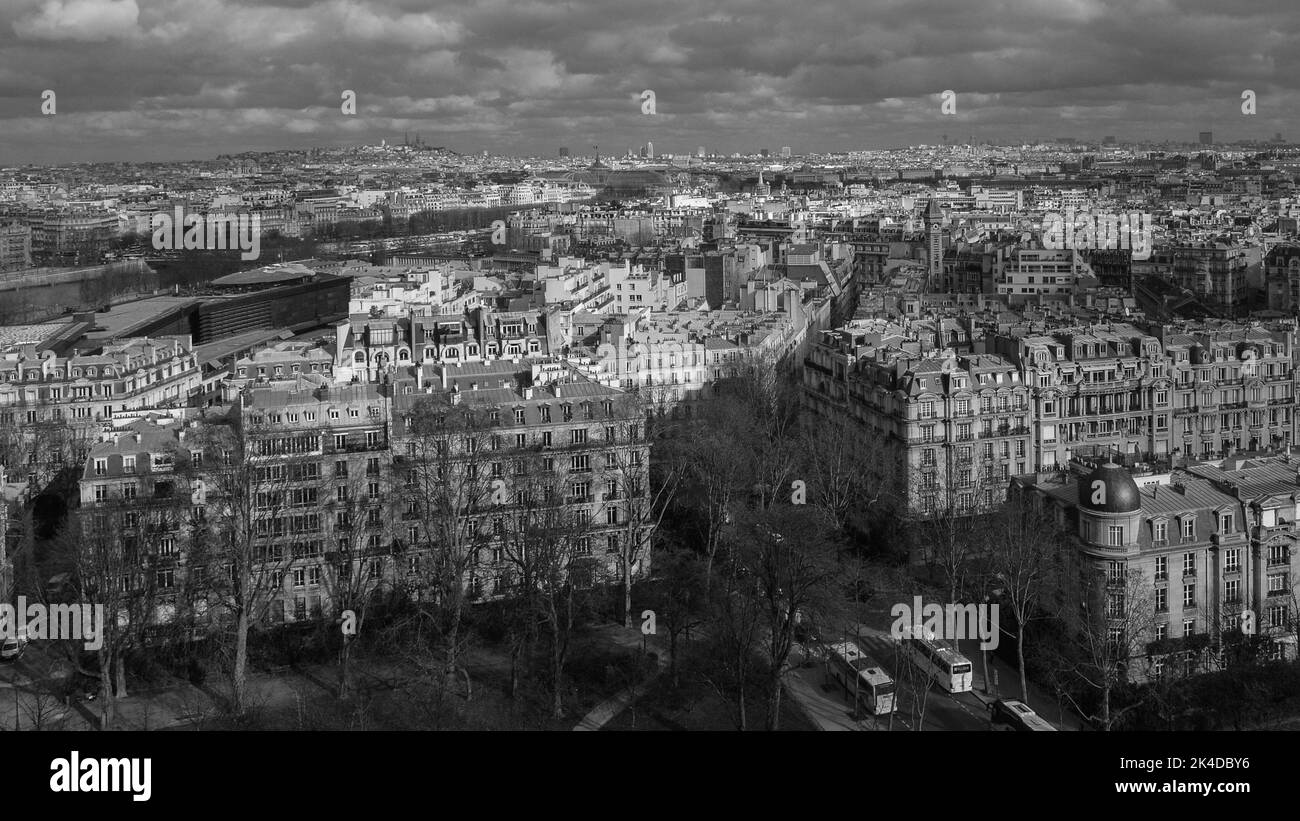 Eiffel tower panoramic view Black and White Stock Photos & Images - Alamy
