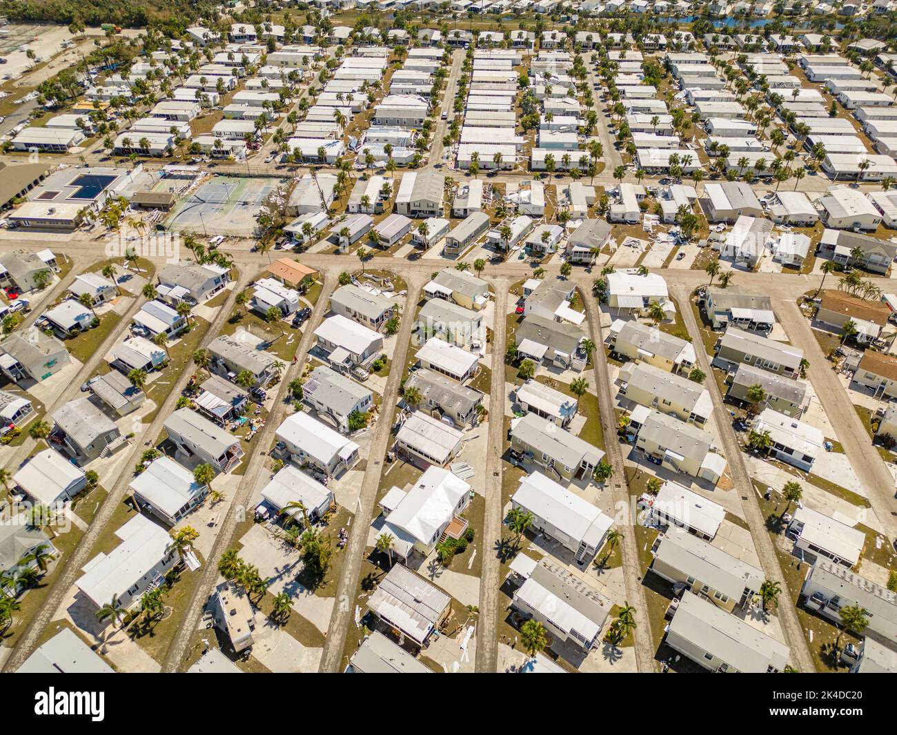Aerial drone photo of mobile home trailer parks in Fort Myers FL which