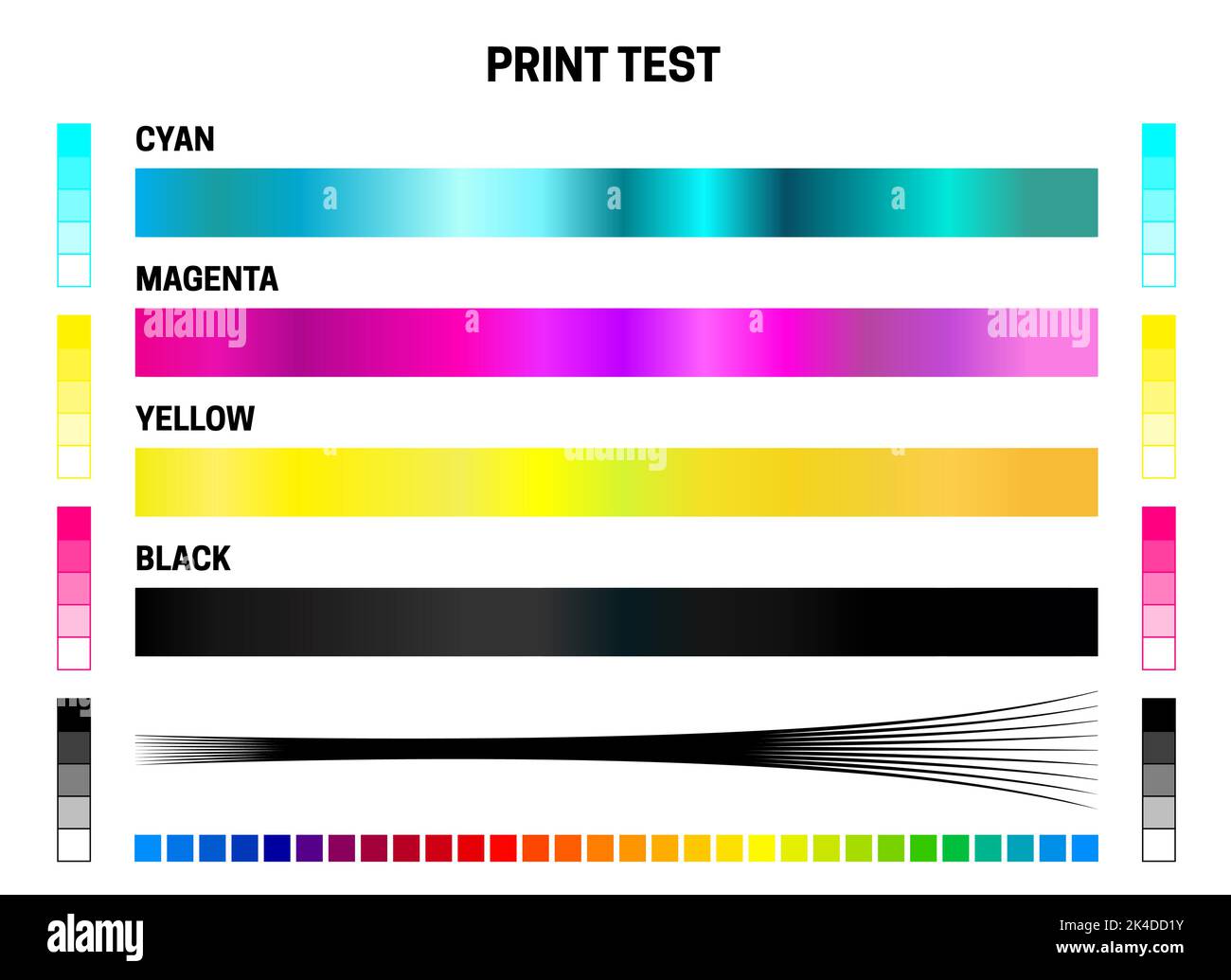 CMYK press print marks and colour tone gradient bars for printer test  vector set. Mode of colored tone test illustration Stock Vector Image & Art  - Alamy
