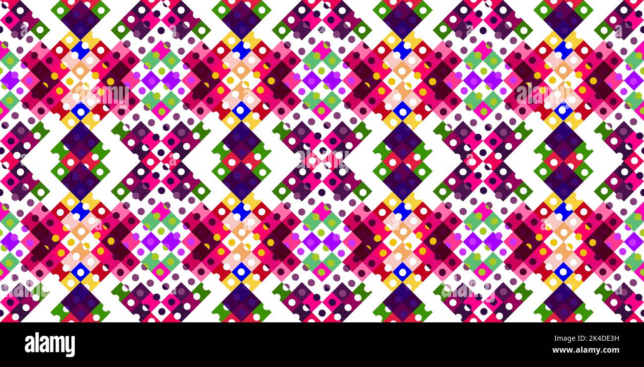 Whimsical geometric pixel pattern. Playful fun kaleidoscopic pink ...