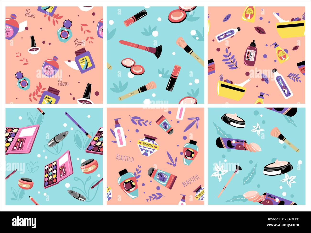 Decorative pattern set with beauty product element Stock Vector