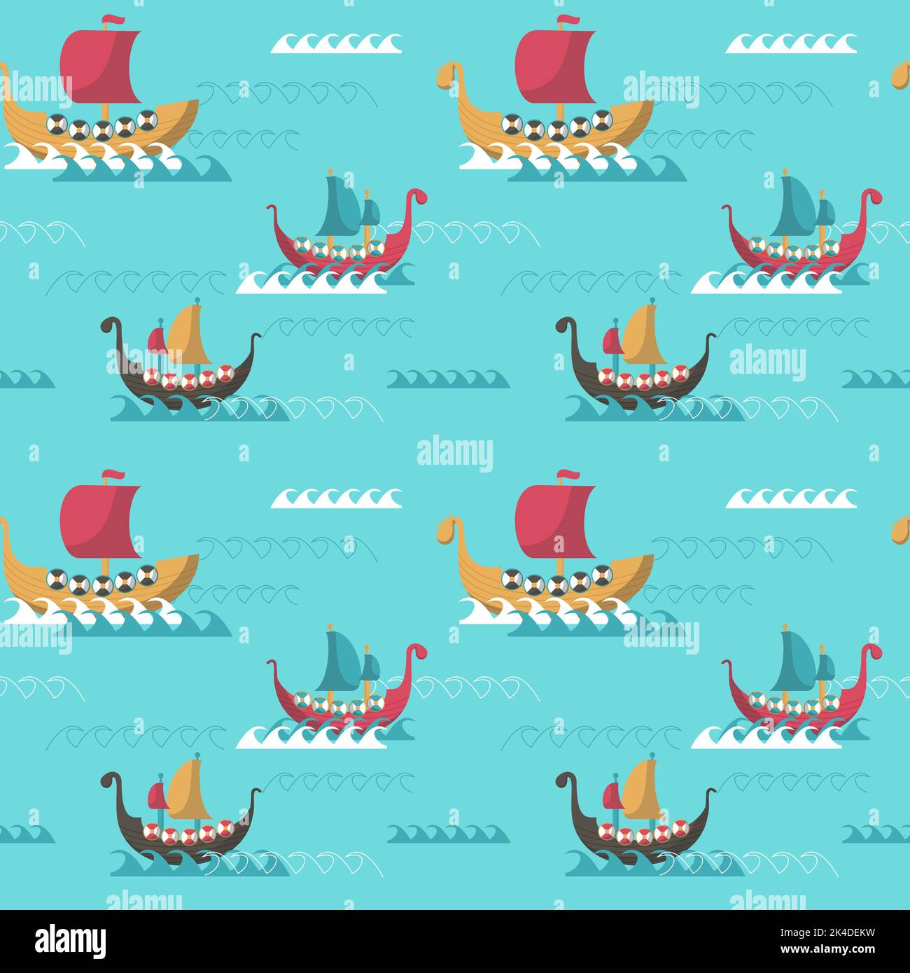 Vector seamless pattern with viking age longships Stock Vector