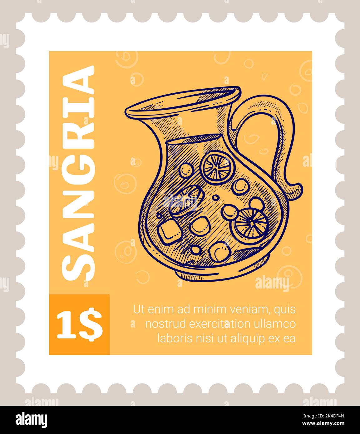 Sangria, postal mark or postcard with Spanish food Stock Vector