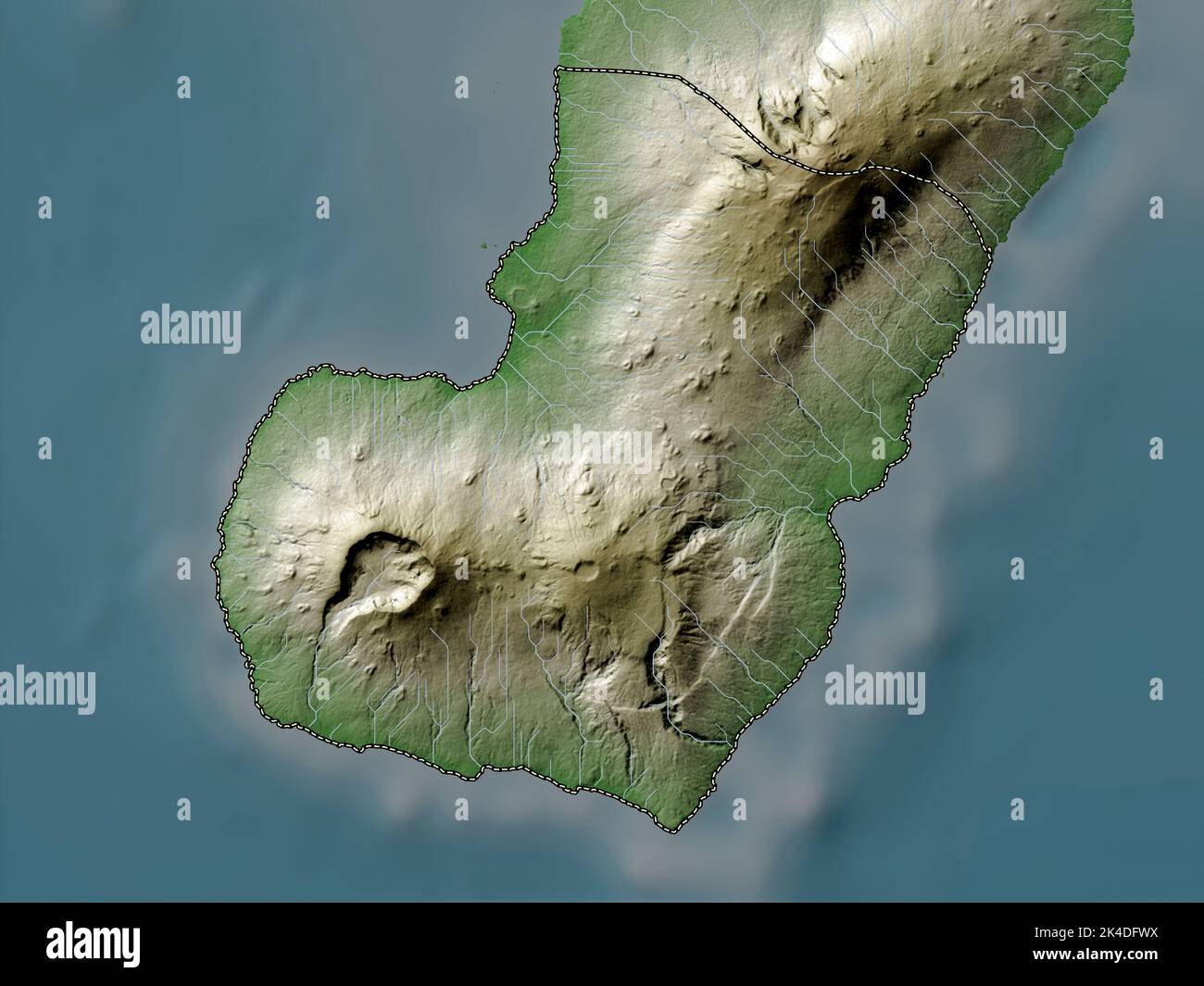 Bioko Sur, province of Equatorial Guinea. Elevation map colored in wiki style with lakes and rivers Stock Photo