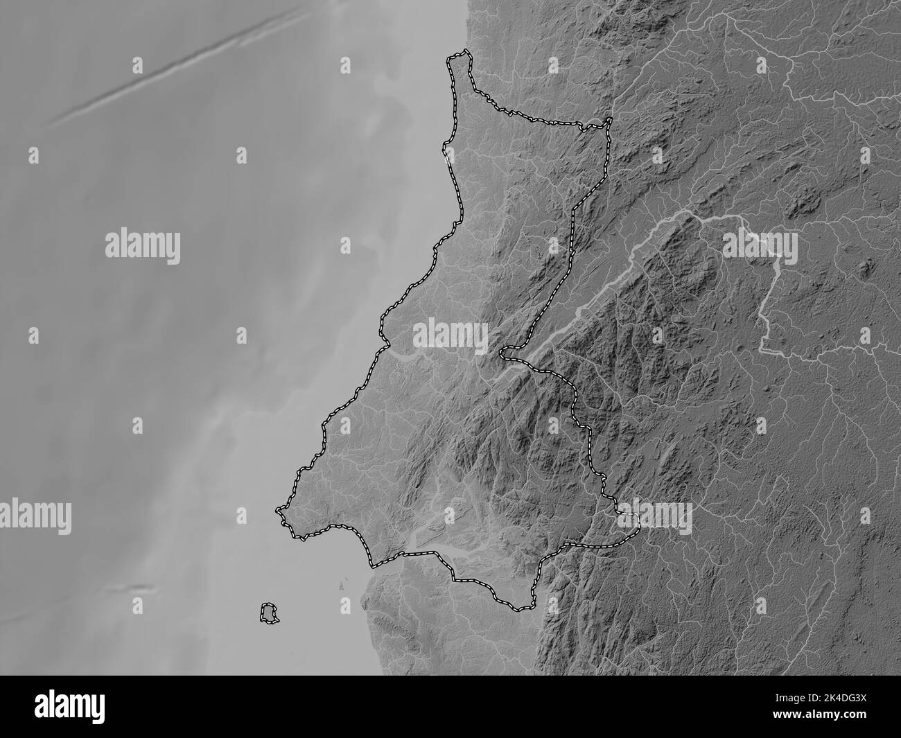 Litoral, province of Equatorial Guinea. Grayscale elevation map with ...