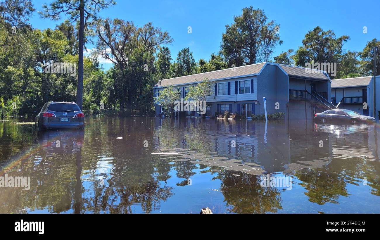 Orlando, October 1 2022 - Flooding Hurricane Ian Victim Neighborhood Stock Photo