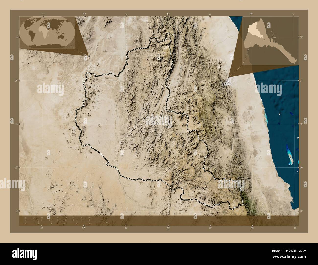 Anseba, region of Eritrea. Low resolution satellite map. Corner ...