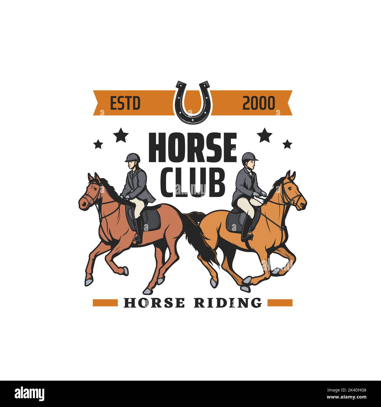 Horse riding and equestrian sport vector icon. Horse club jockeys, polo