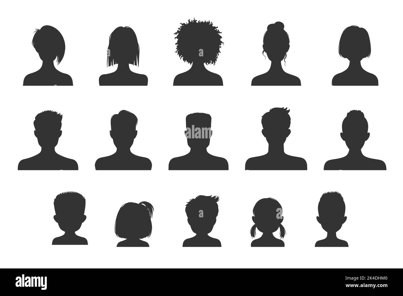 Avatar silhouettes, people profile heads of man and woman. User ...
