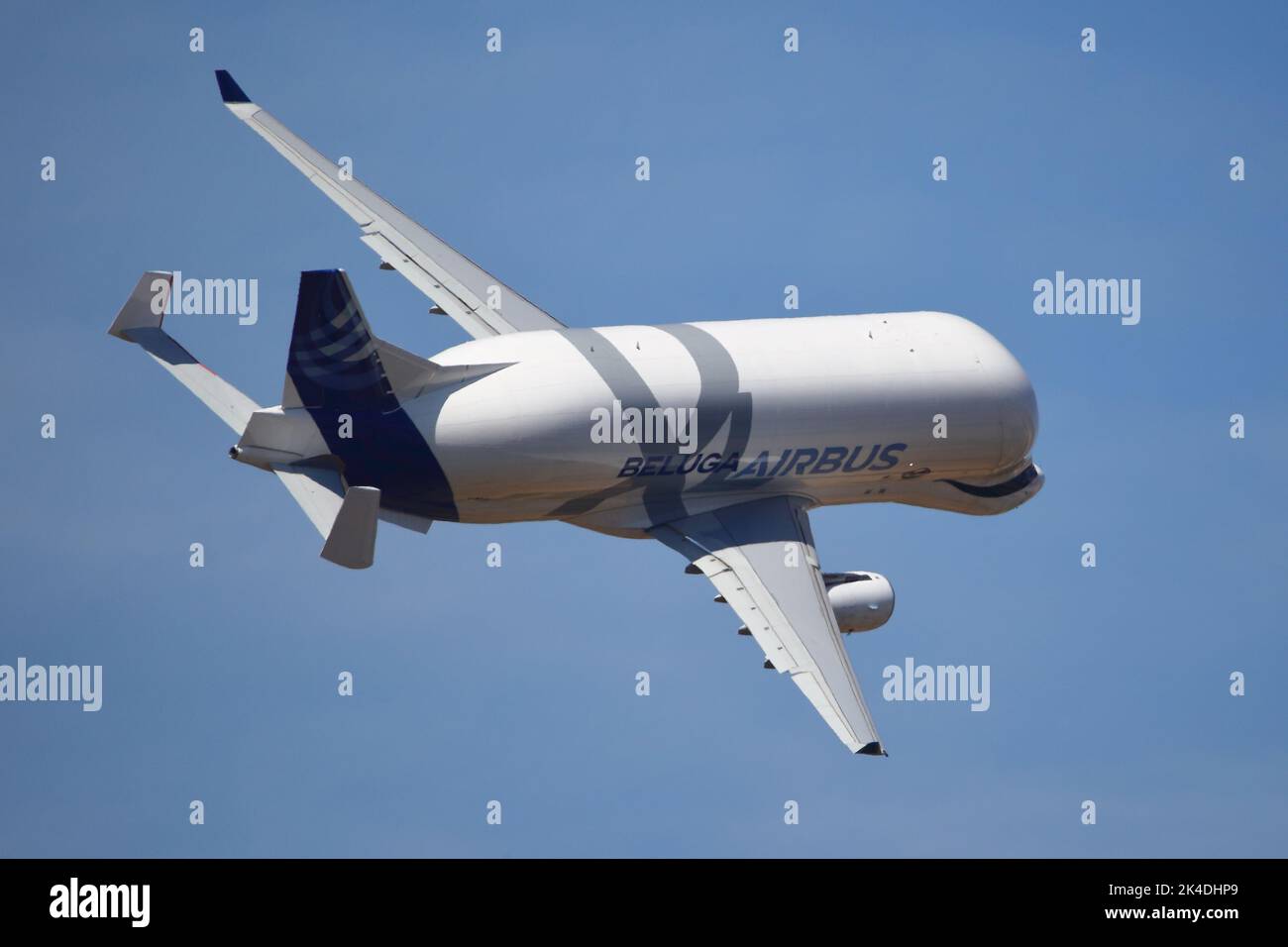 Fairford, UK. 16th July, 2022. Military and civilian aircraft from across the globe on display for the RIAT Royal International Air Tattoo. The Airbus Beluga XL made a rare appearance to the delight of the audience. Stock Photo