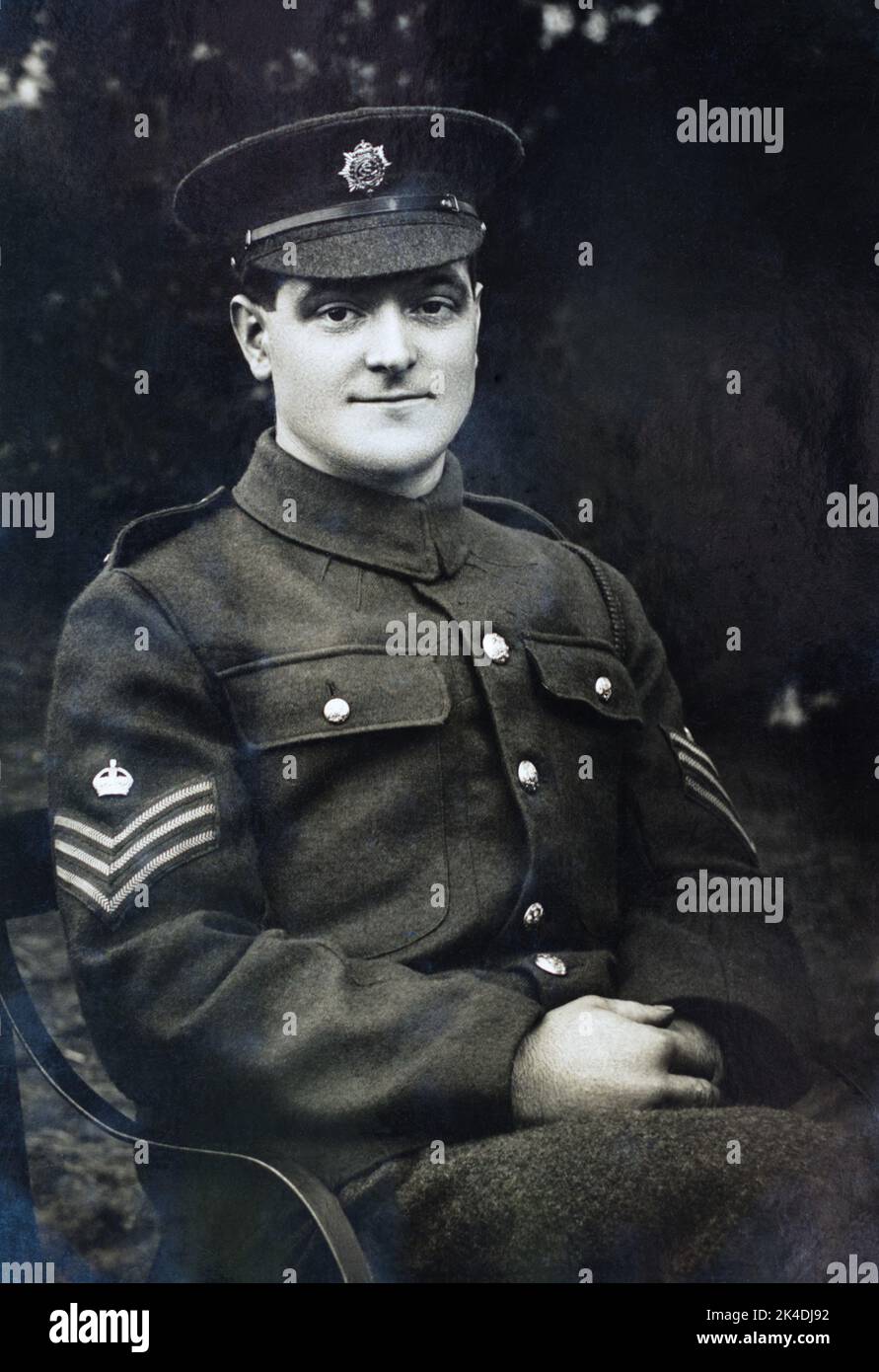 A First World War era picture of a British soldier, a Sargent Major in the Army Service Corps. Taken in London. Stock Photo