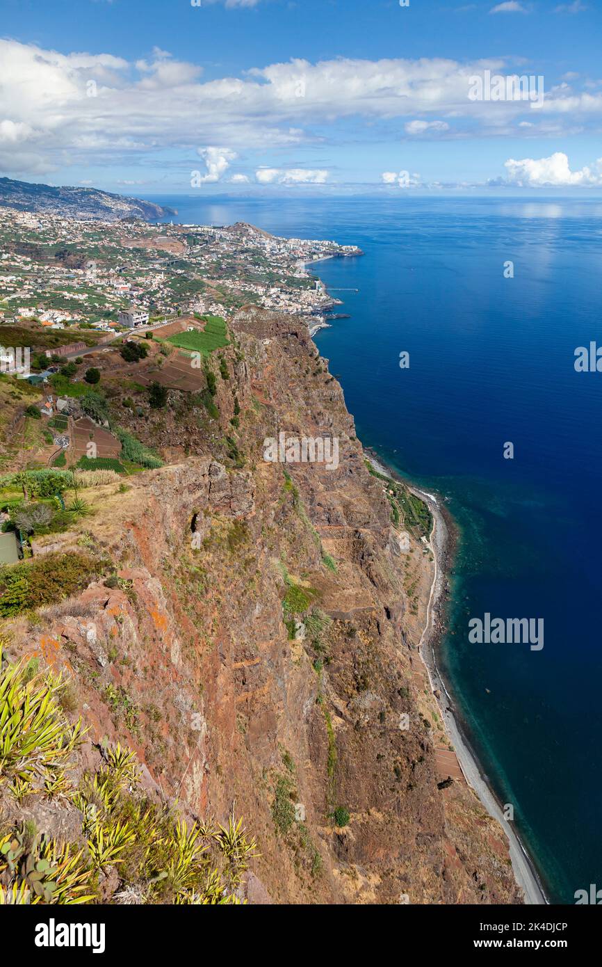 View from the Skywalk on the cliffs of the south coast of Madeira,  Portugal,  Europe Stock Photo
