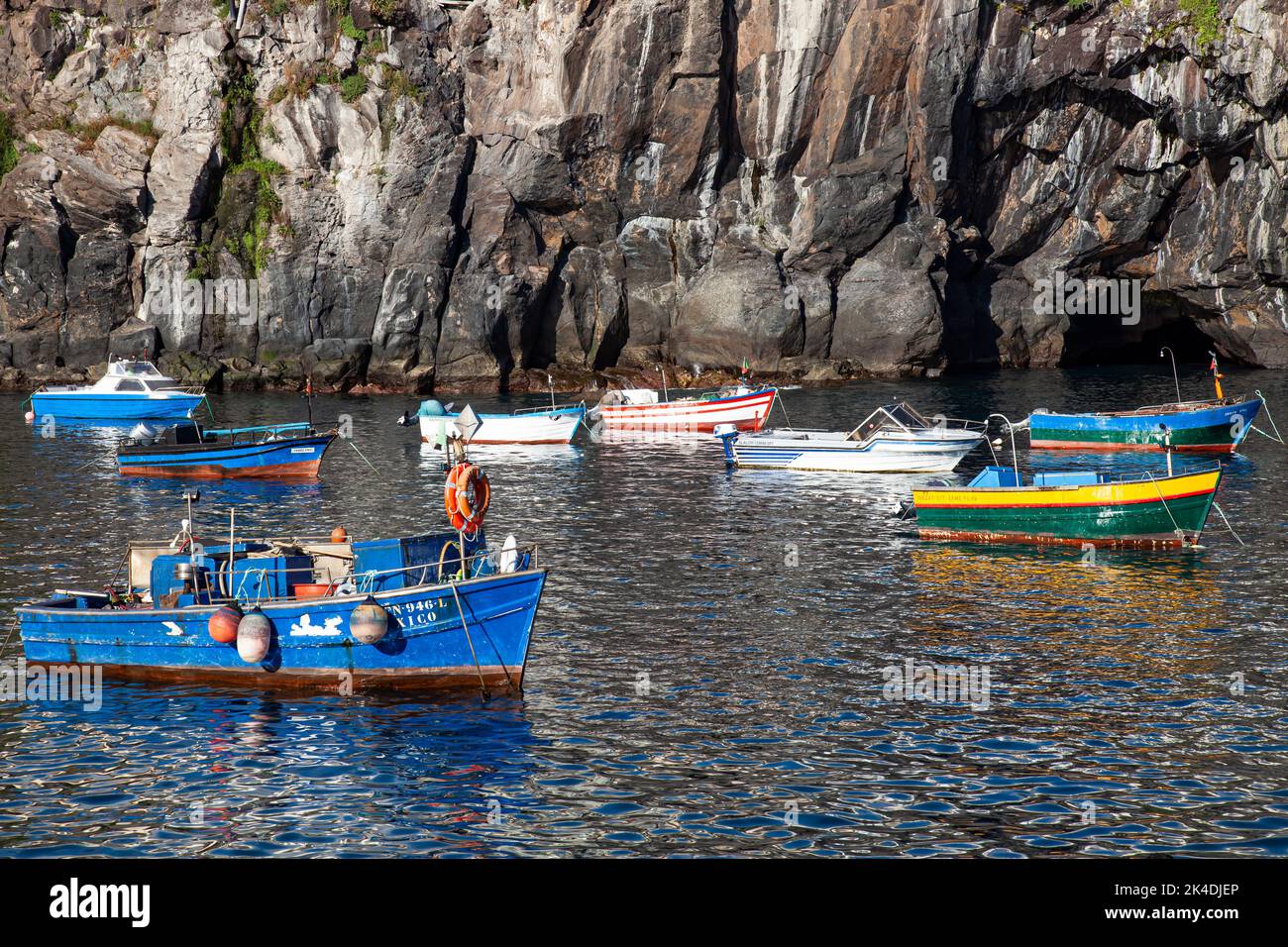 Câmara de Lobos ,colorful fishing boats in the harbour,  old fishing village,  south coast,  Madeira,  Portugal,  Europe Stock Photo