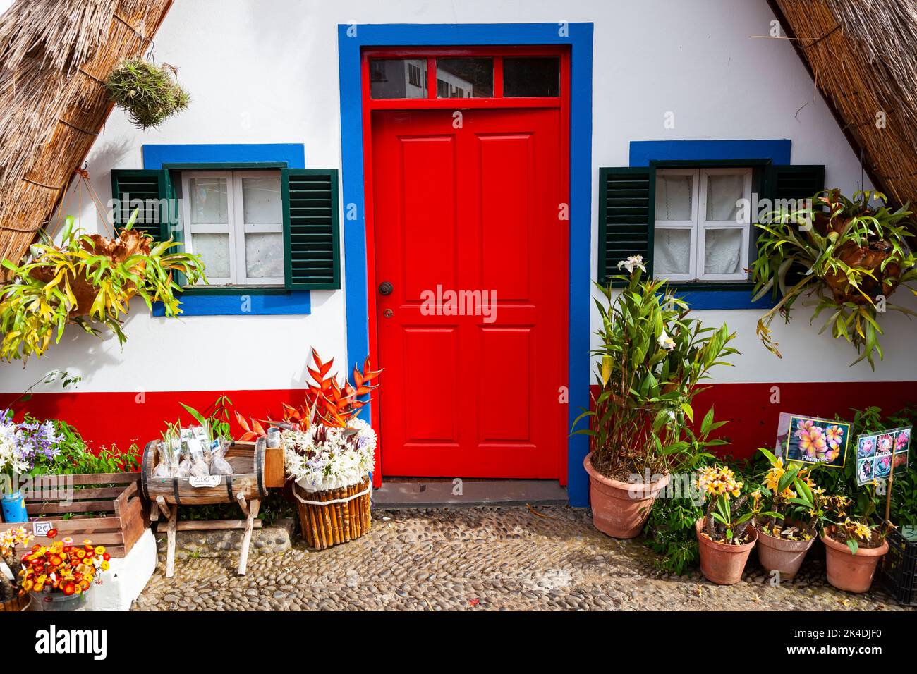 Typical historical traditional cottage  santana- houses, Santana, Madeira, Portugal,Europe Stock Photo