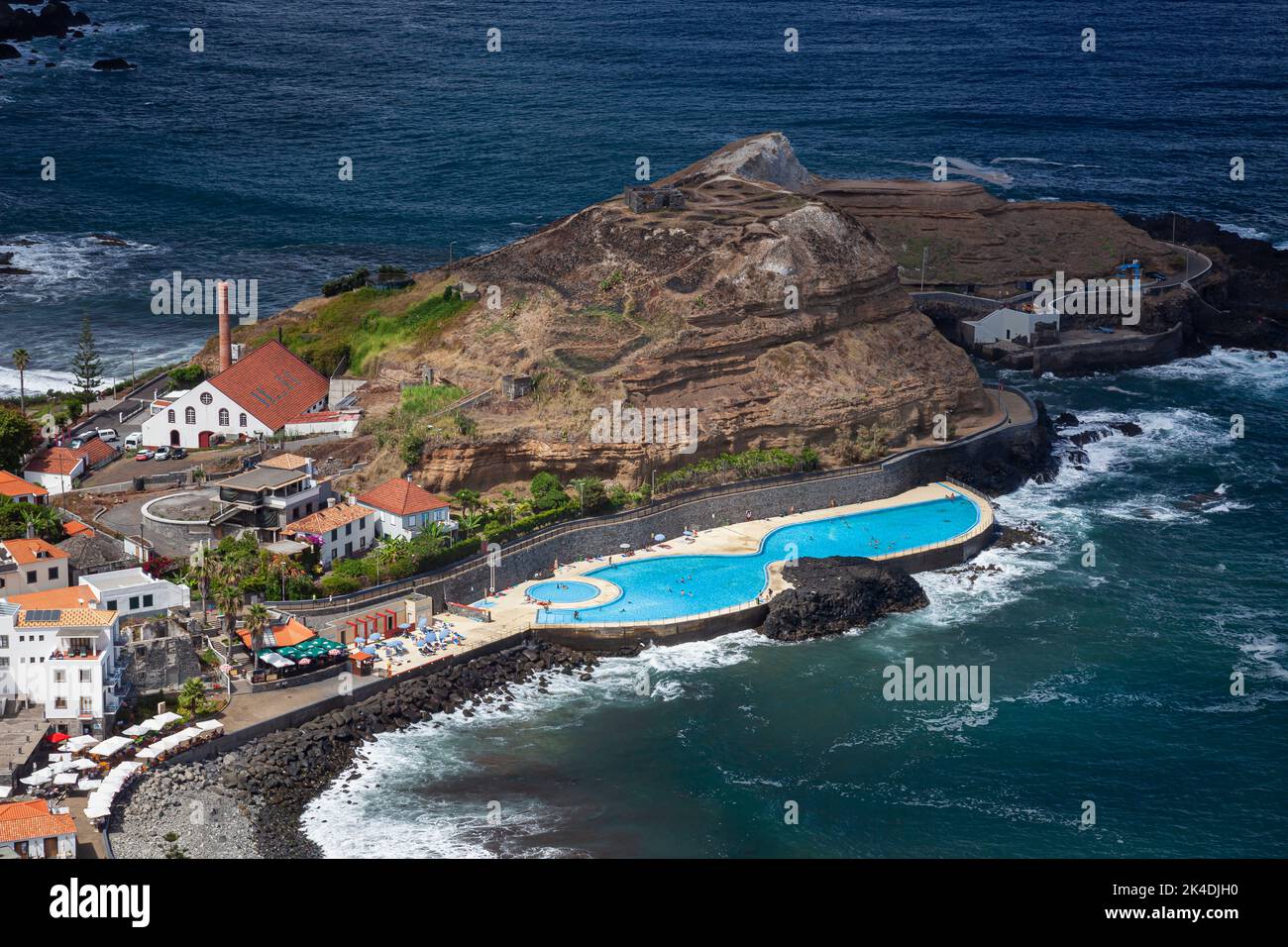 Bathing complex, seawater pools of Piscina do Porto da Cruz, aerial view, Madeira, Portugal, Europe Stock Photo