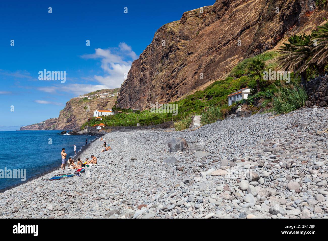 Natural and pebble beach  Fajã dos Padres, Madeira, Portugal,  Europe Stock Photo