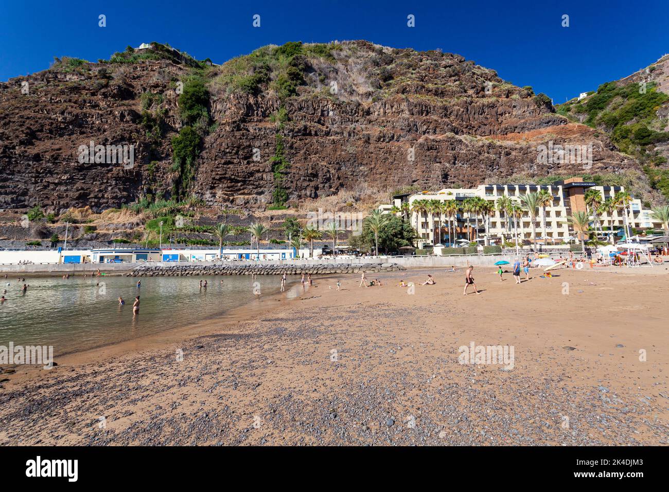 Sandy beach  beach of Calheta, Madeira,  Portugal, Europe Stock Photo