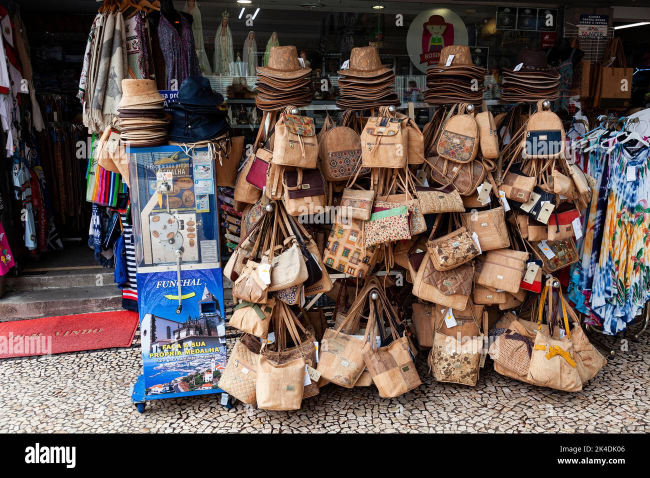 Souvenir stand selling hats ,Funchal, Madeira, Portugal, Europe Stock Photo