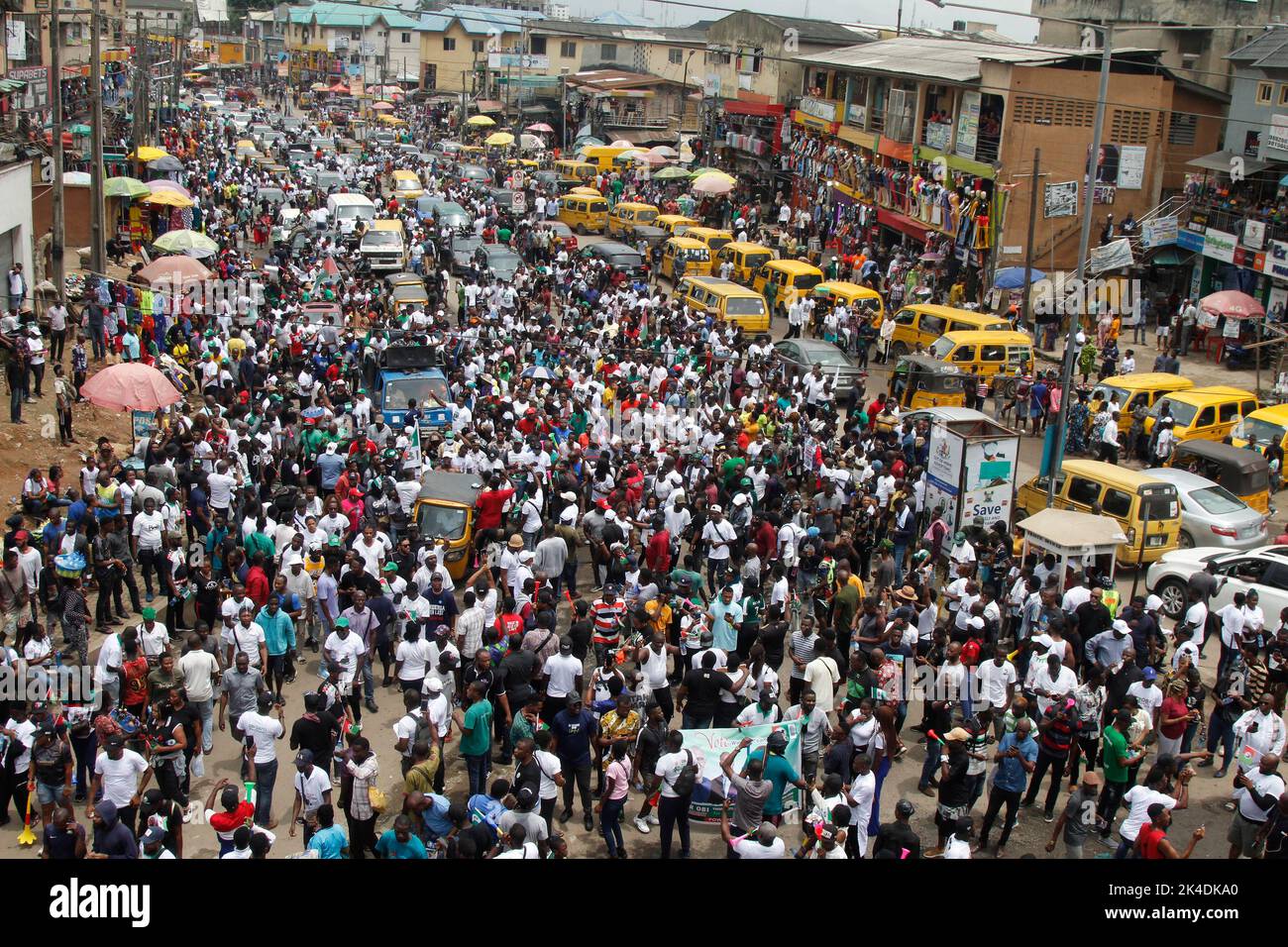 Lagos, Nigeria 1st October, 2022   Supporters (aka Obedient) of Peter Obi, Presidential candidate of Labour Party for the 2023 Presidential Election hold a rally in Ikeja, Lagos, Nigeria, on Saturday, October 1, 2022. Photo by Adekunle Ajayi Credit: Adekunle Ajayi/Alamy Live News Stock Photo