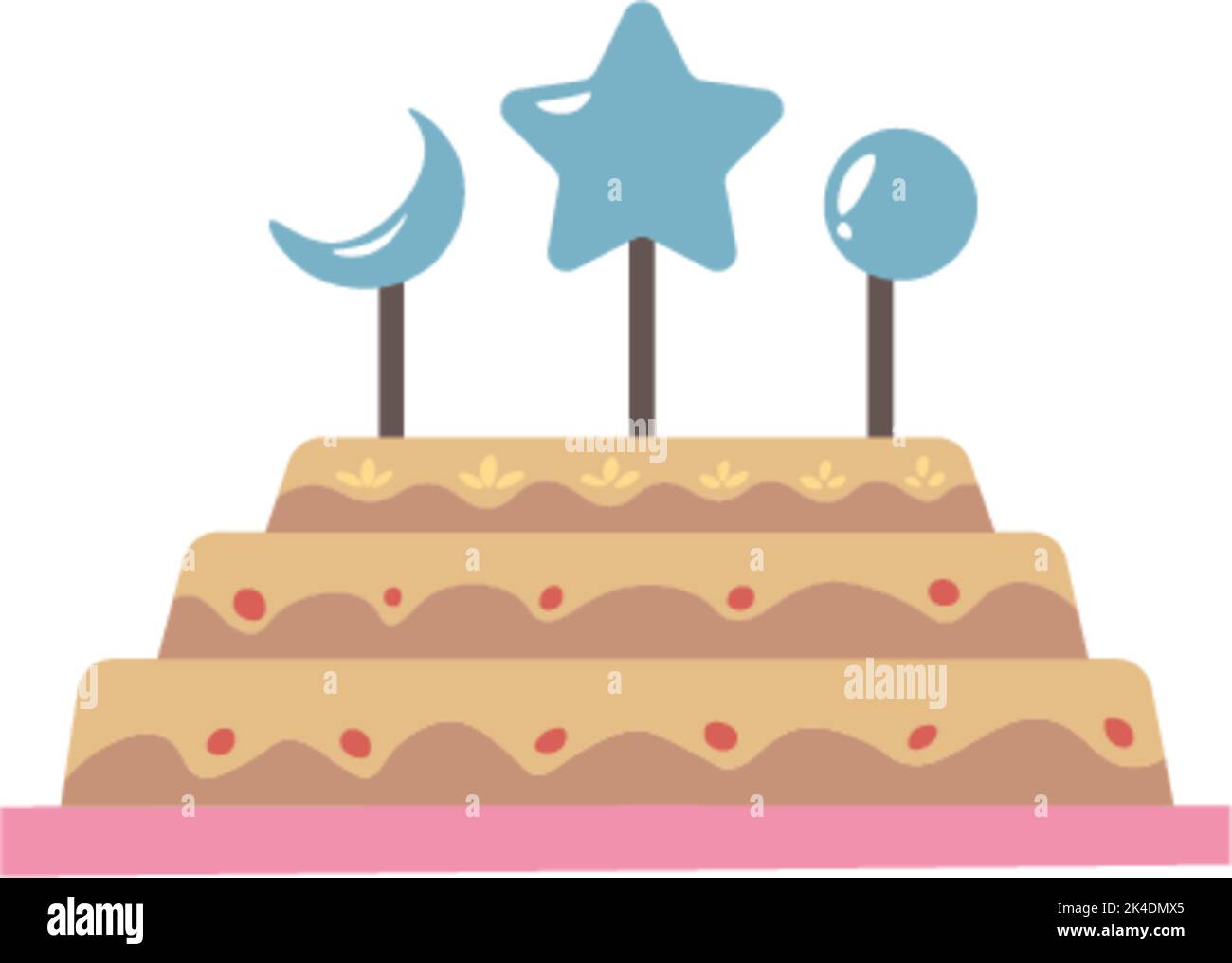 Birthday cake for kid, children dessert biscuit Stock Vector