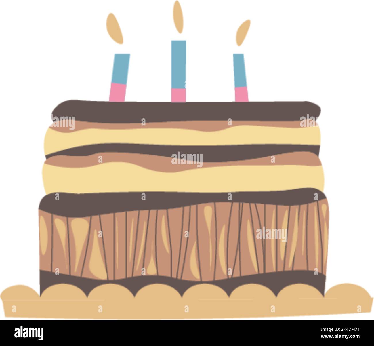 Birthday cake with chocolate and burning candles Stock Vector
