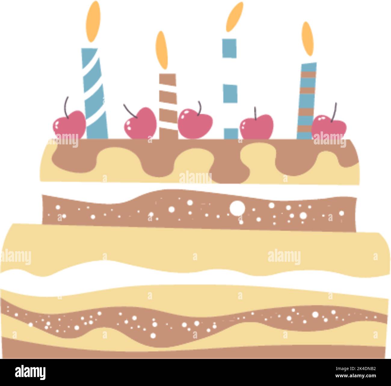 Tasty birthday cake with cherries and candles Stock Vector