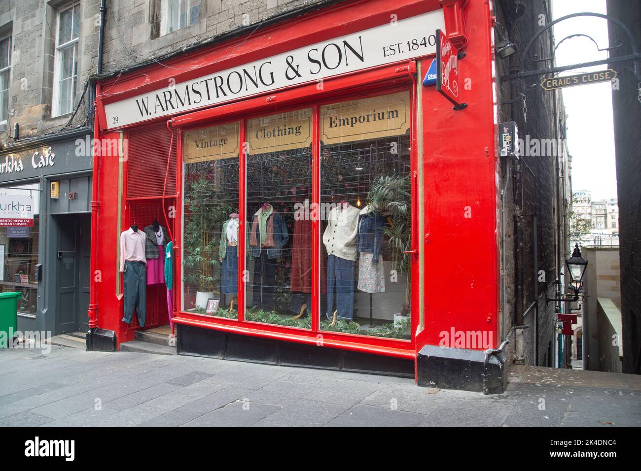 Edinburgh, Scotland, September 26th 2022,The shop front of W Armstrong & son, vintage clothing emporium Stock Photo