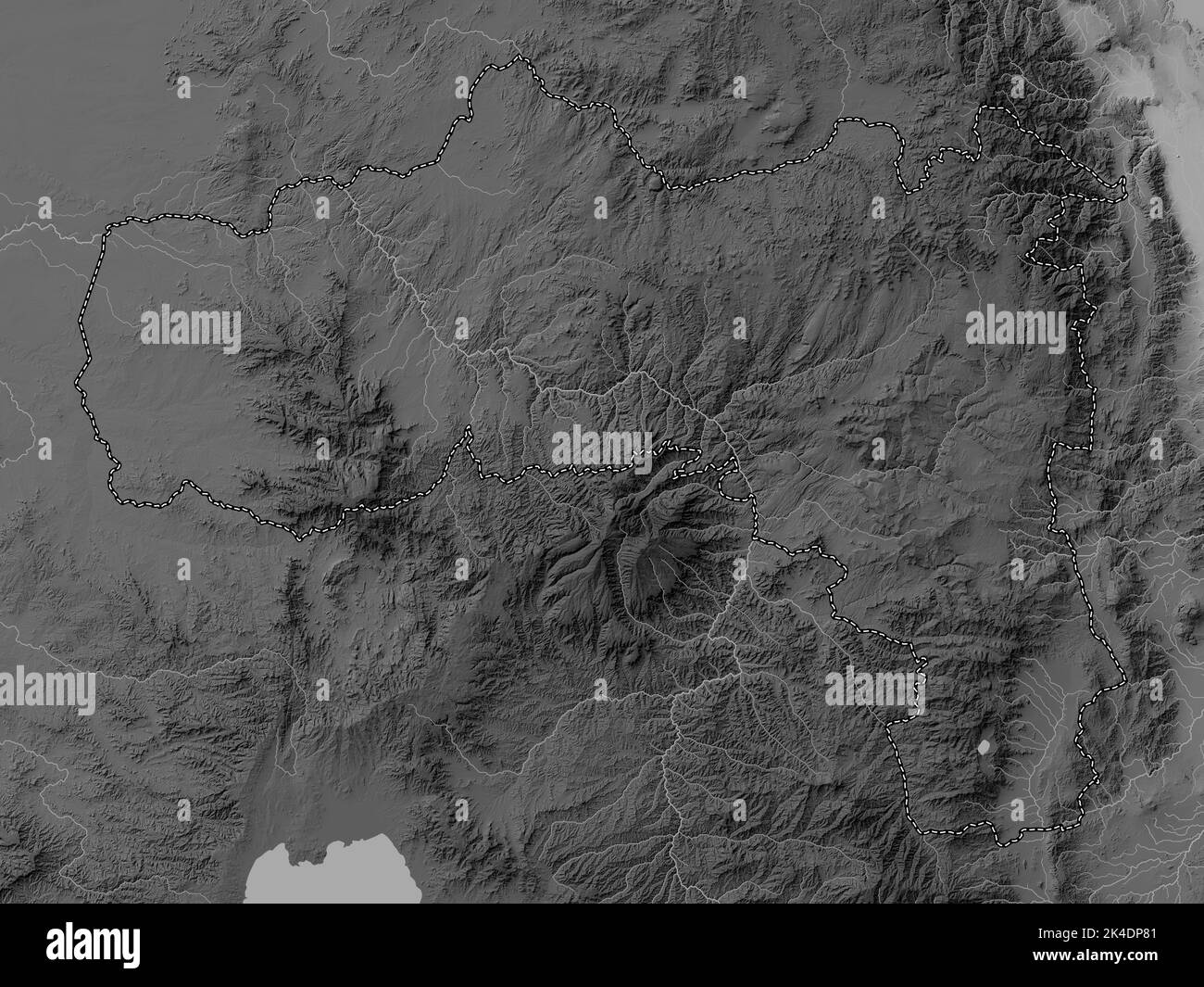 Tigray, state of Ethiopia. Grayscale elevation map with lakes and rivers Stock Photo