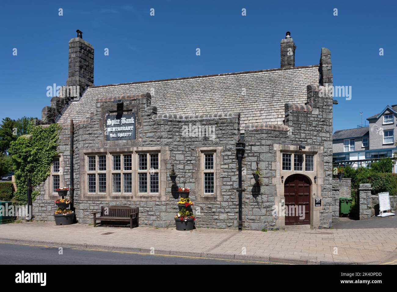 Criccieth, UK- July 13, 2022: Sipce Bank restaurant on High street in the village of Criccieth in North Wales Stock Photo