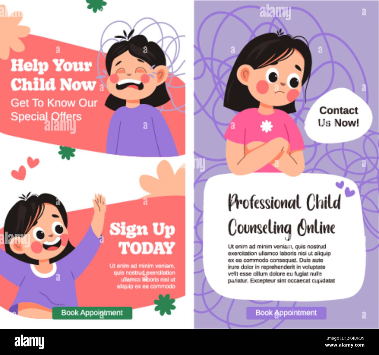 Help your child now, children counseling offer Stock Vector