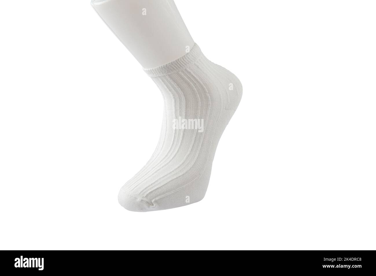 Side View Of Plastic Foot Wearing New Beautiful And Soft Natural Cotton