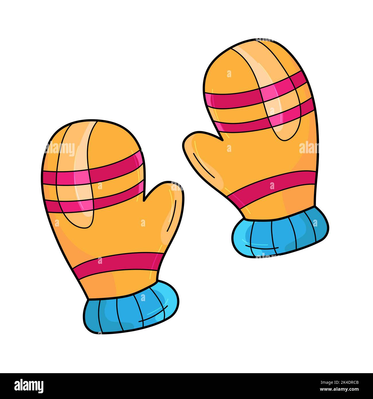 Warm autumn knitted yellow mitten vector illustration in cartoon style on a white background. Cute mittens in yellow with pink and blue accents Stock Vector Image Art Alamy
